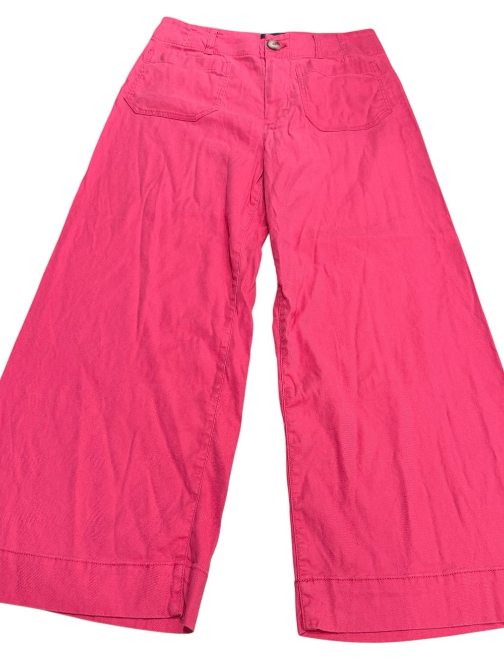 Anthropologie Maeve Sz 27P The Colette Cropped Linen Wide-Leg Pants Hot Pink